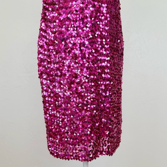 Vintage 1980s Night Line Silk Barbie Pink Sequin Sleeveless Dress Size 10 M - Picture 6 of 16